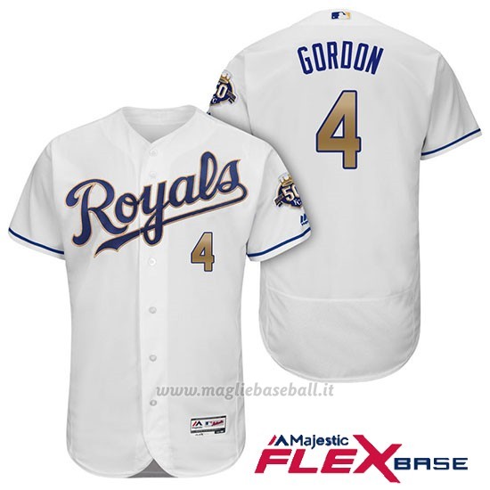 Maglia Baseball Uomo Kansas City Royals Alex Gordon Bianco 50th Season Alterner Flex Base